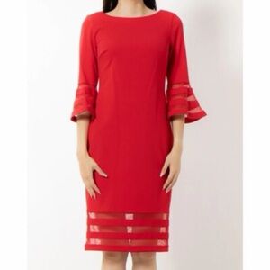 Size 4 Calvin Klein Red Crepe Bell Cuff Dress